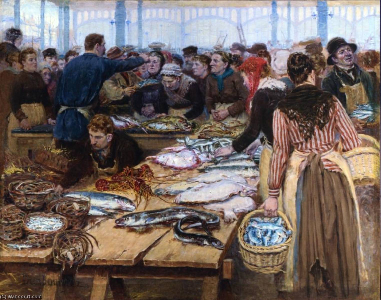 Order Paintings Reproductions Fish Auction at Les Halles by Edouard Jean Dambourgez (1844-1931) | ArtsDot.com
