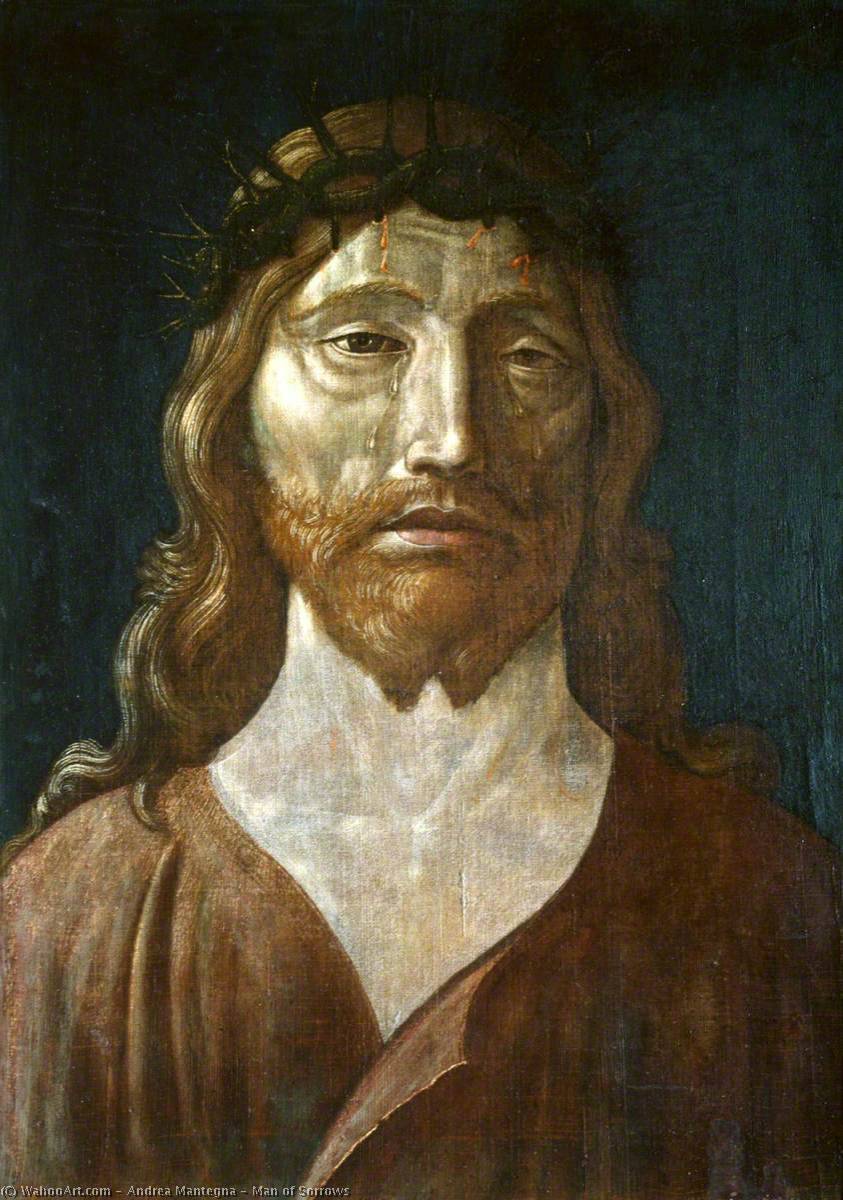 购买 博物馆艺术复制品，艺术复制品，绘画复制品，博物馆质量版画，美术复制品，着名绘画复制品，博物馆品质复制品，帆布艺术版画 Man of Sorrows。, 1500 通过 Andrea Mantegna (1431-1506, Italy) | ArtsDot.com