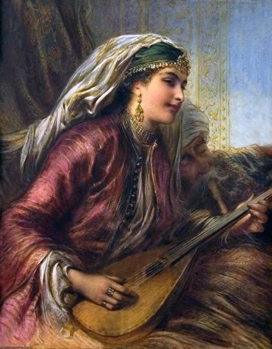 Buy Museum Art Reproductions A girl playing the lute by Egron Sillif Lundgren (1815-1875) | ArtsDot.com