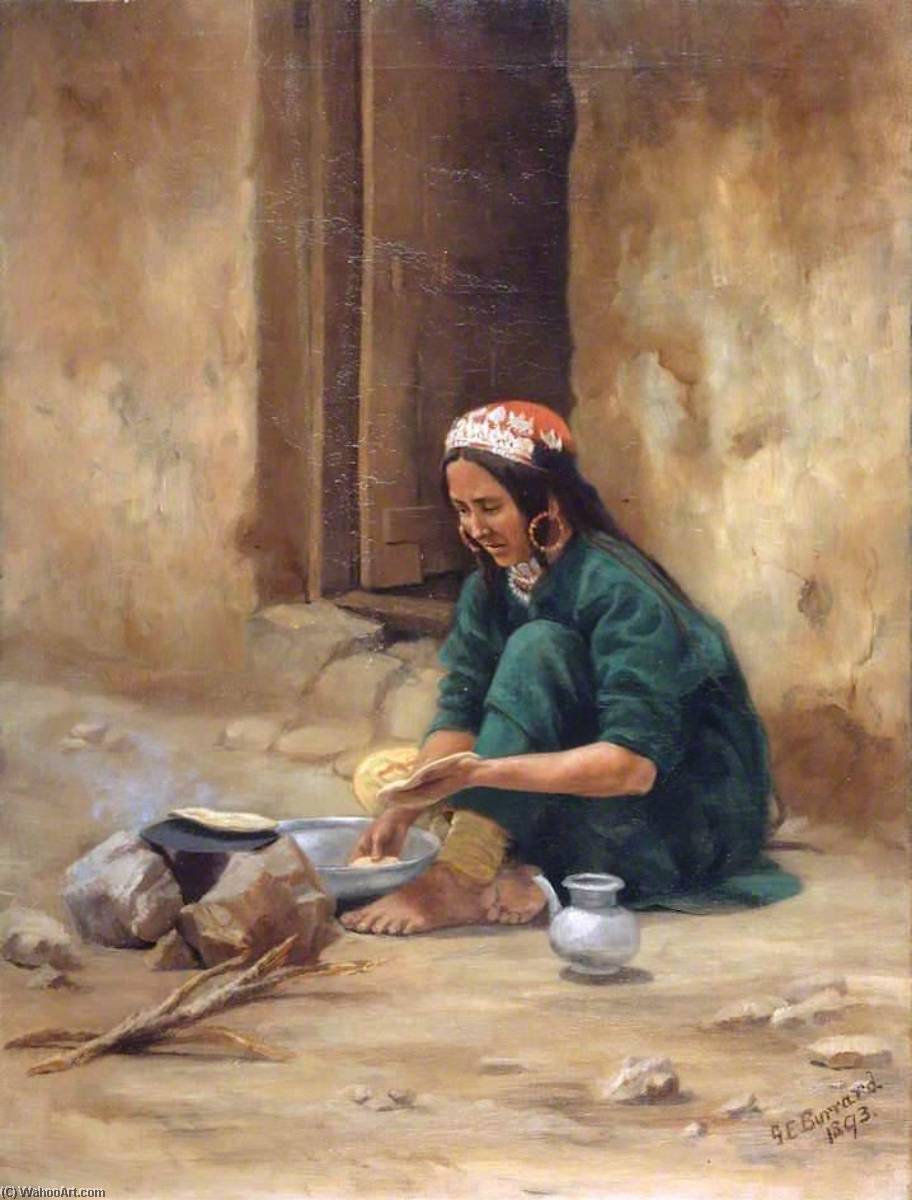 Order Oil Painting Replica A Hill Woman from Ladakh, Cooking Her Food, 1893 by Gertrude Ellen Burrard (1860-1928) | ArtsDot.com