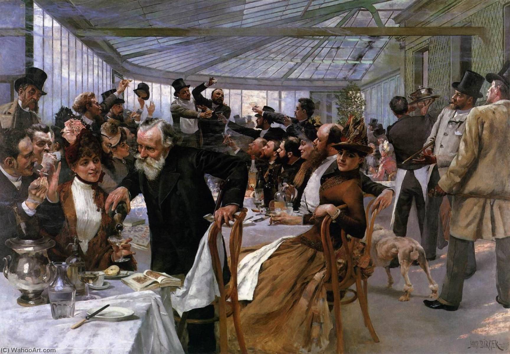 Order Art Reproductions Scandinavian Artists Breakfasting at the Café Ledoyen, Paris, on Salon Opening Day, 1886 by Hugo Birger (1854-1887) | ArtsDot.com