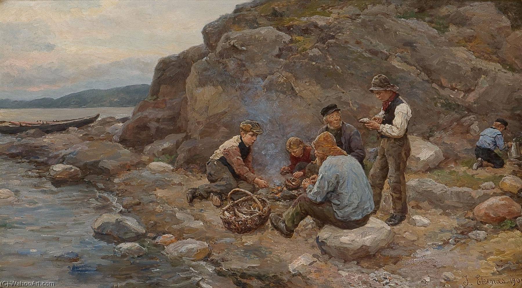 Fiskere ved strand, 1909 by Jahn Ekenæs Jahn Ekenæs | ArtsDot.com