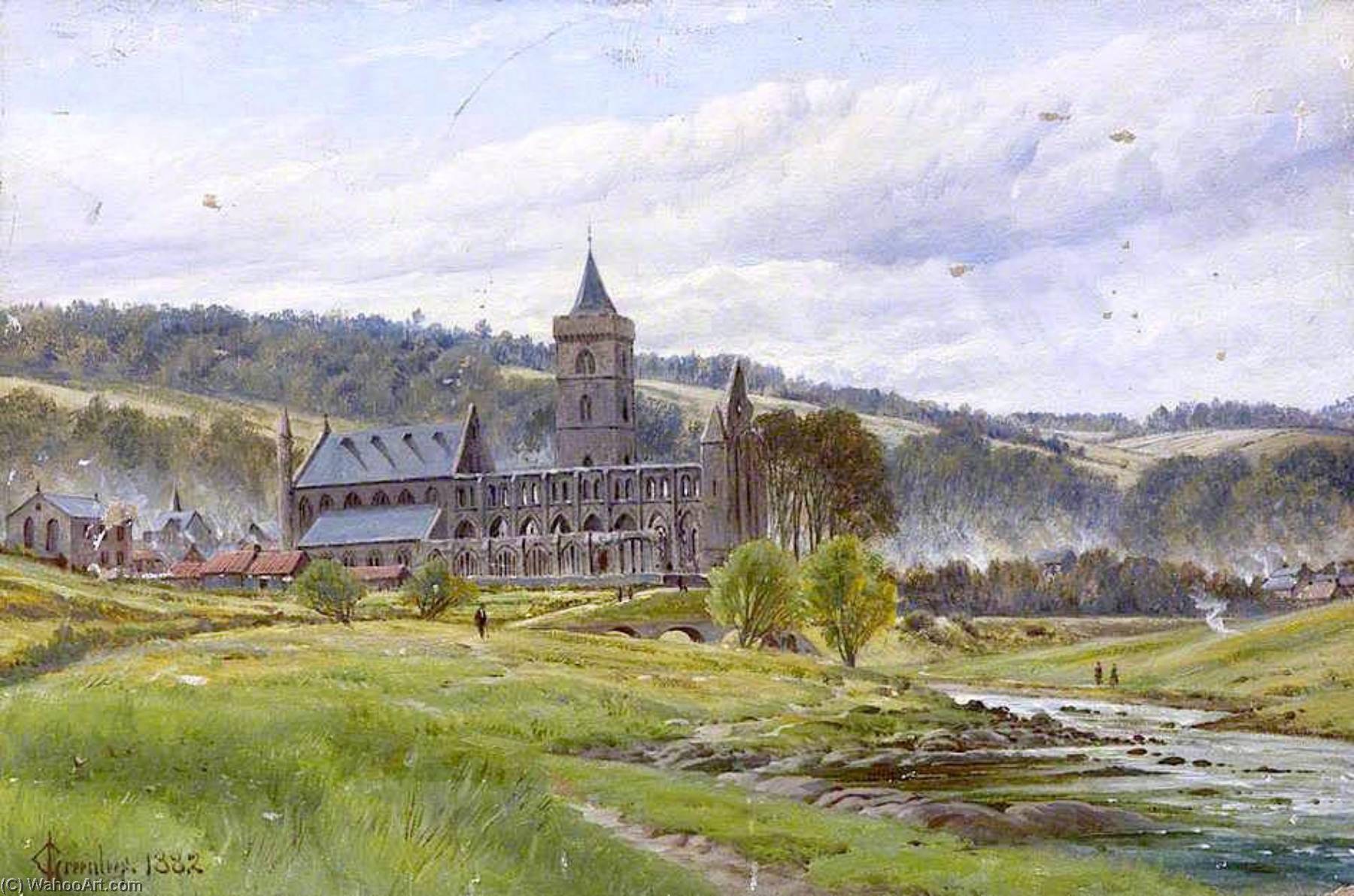 Order Paintings Reproductions Dunblane Cathedral from the North, 1882 by James M Robert Greenlees (1820-1894) | ArtsDot.com