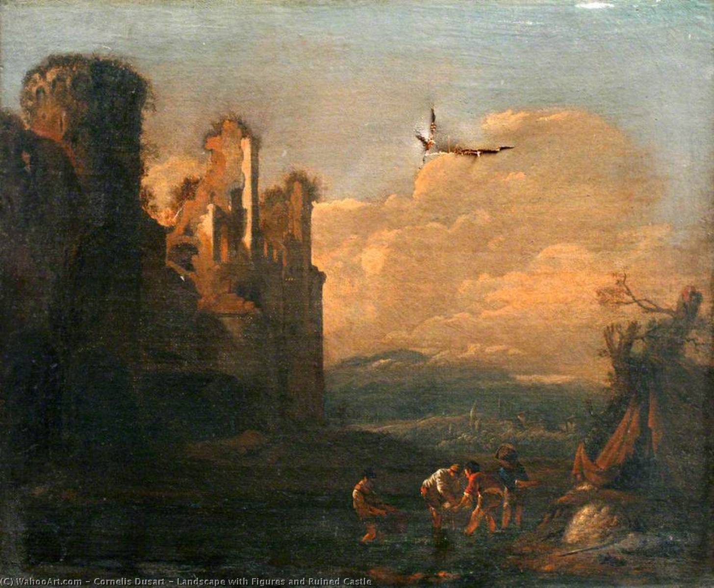 Order Oil Painting Replica Landscape with Figures and Ruined Castle by Cornelis Dusart (1660-1704, Netherlands) | ArtsDot.com