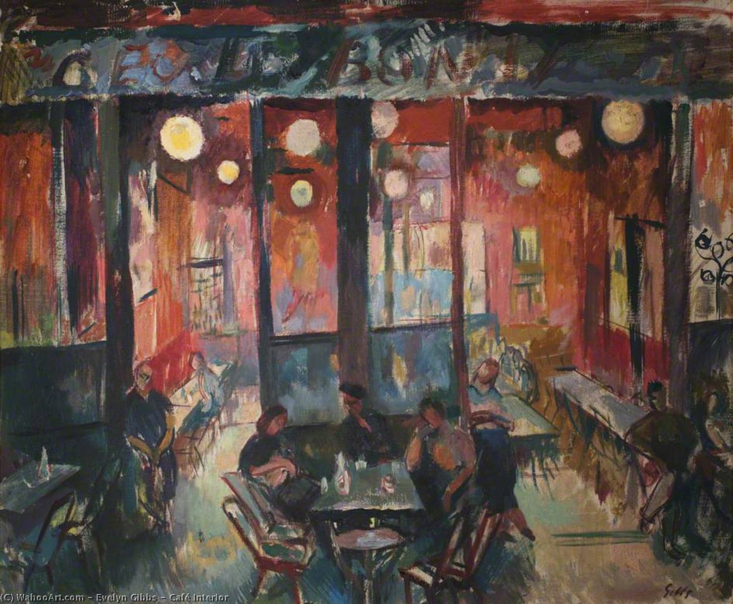 Order Oil Painting Replica Café Interior, 1940 by Evelyn Gibbs (Inspired By) (1905-1991) | ArtsDot.com