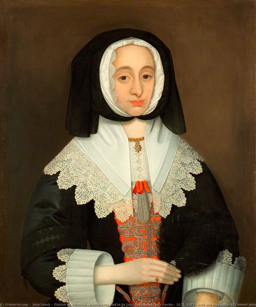 Order Oil Painting Replica Portrait of a Woman (traditionally said to be Lucy Hutchinson, née Apsley, 1620–1681, wife and biographer of Colonel John Hutchinson, Governor of Nottingham Castle), 1643 by John Souch (1593-1645) | ArtsDot.com