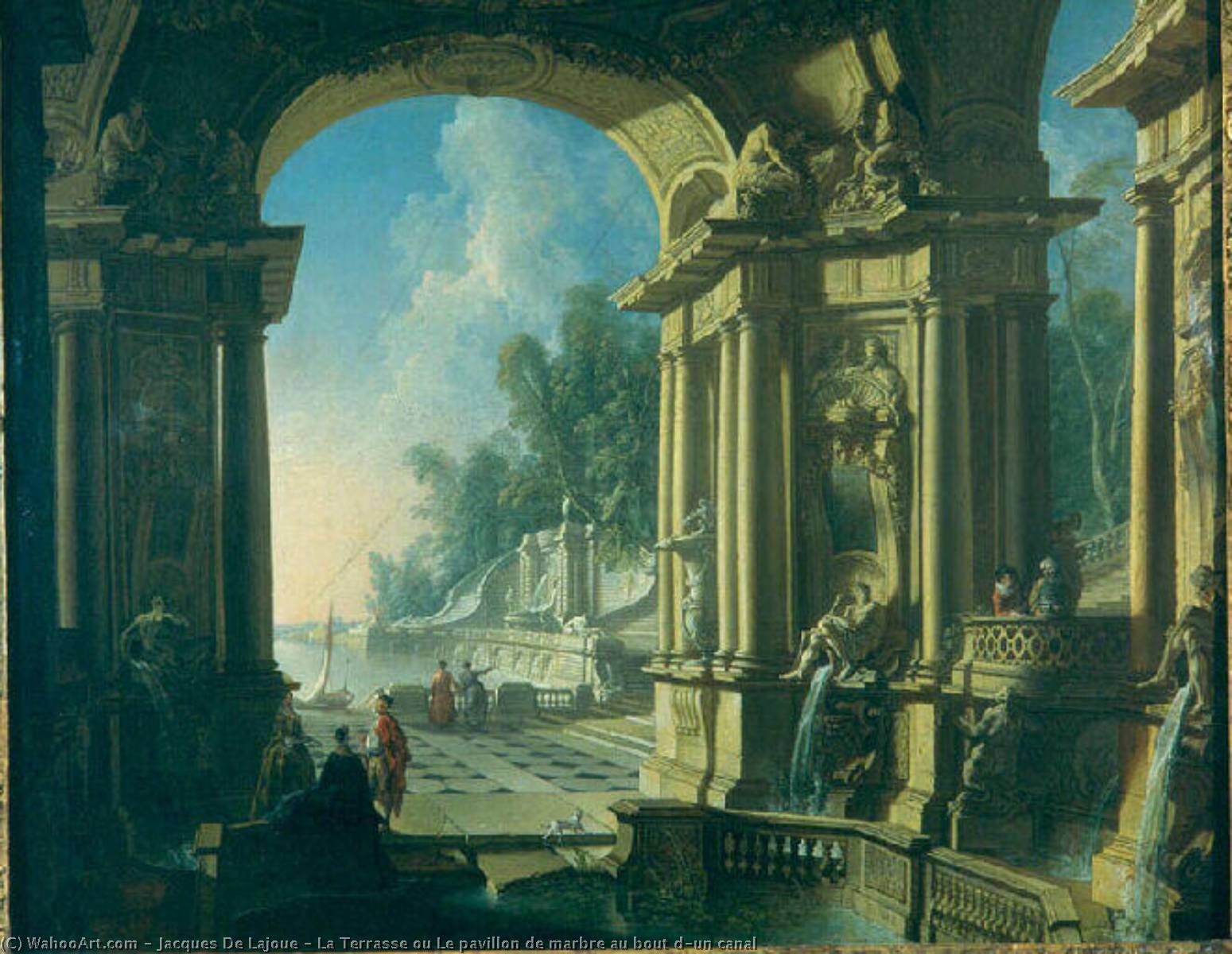 Order Oil Painting Replica La Terrasse ou Le pavillon de marbre au bout d`un canal by Jacques De Lajoue (1686-1761, France) | ArtsDot.com
