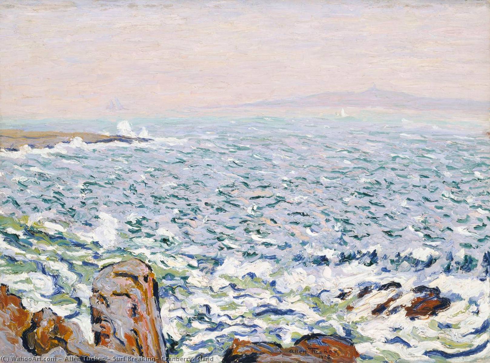 Order Paintings Reproductions Surf Breaking, Cranberry Island, 1913 by Allen Tucker (1866-1939, United States) | ArtsDot.com