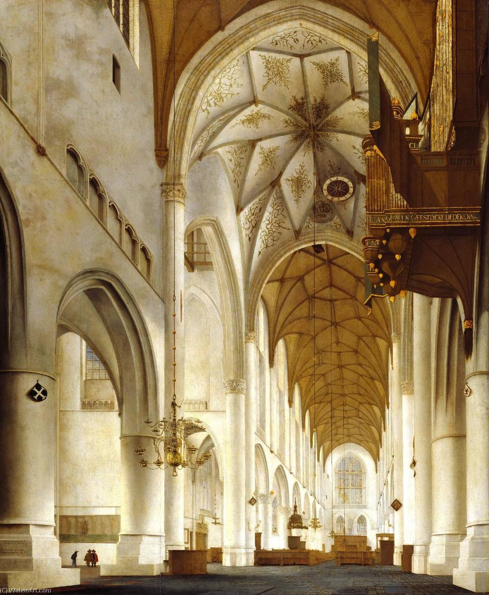 Ordinare Riproduzioni Di Quadri L`interno della Chiesa di San Bavo, Haarlem (il `Grote Kerk`), 1648 di Peter Saenredam (1597-1665) | ArtsDot.com