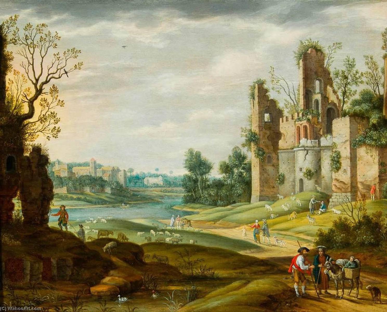 Order Art Reproductions River Landscape by Izaac Van Oosten (1613-1661) | ArtsDot.com