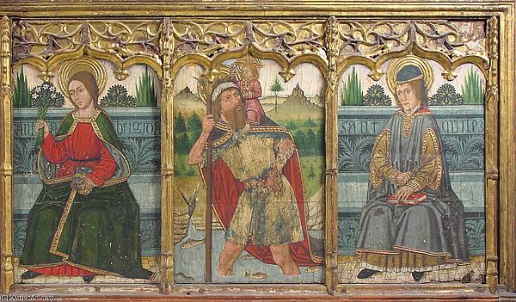 Order Art Reproductions Predella pane with Saint Bridget, Saint Christopher, and Saint Kilian from Retable by Domingo Ram (1464-1507) | ArtsDot.com