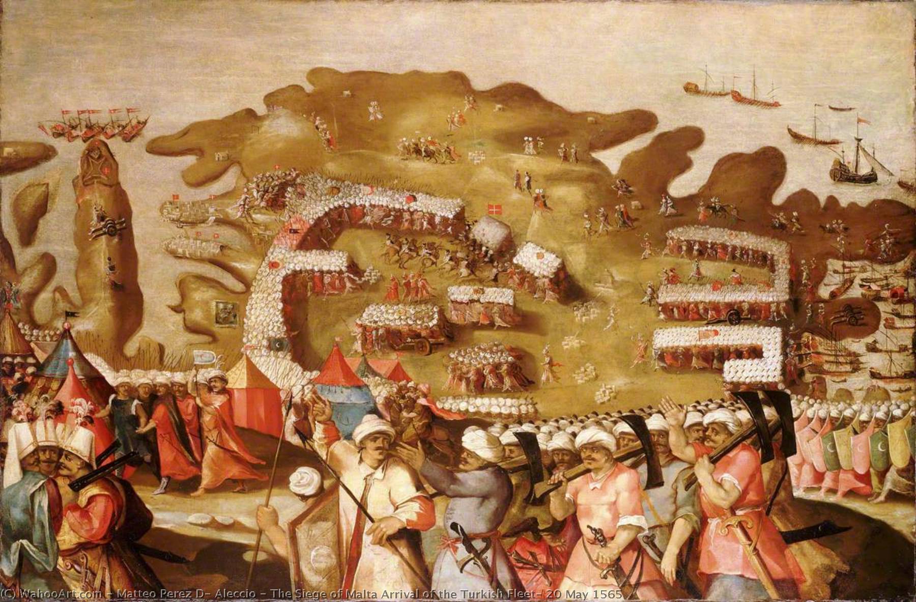 Order Paintings Reproductions The Siege of Malta Arrival of the Turkish Fleet, 20 May 1565 by Matteo Perez D' Aleccio (1547-1628) | ArtsDot.com