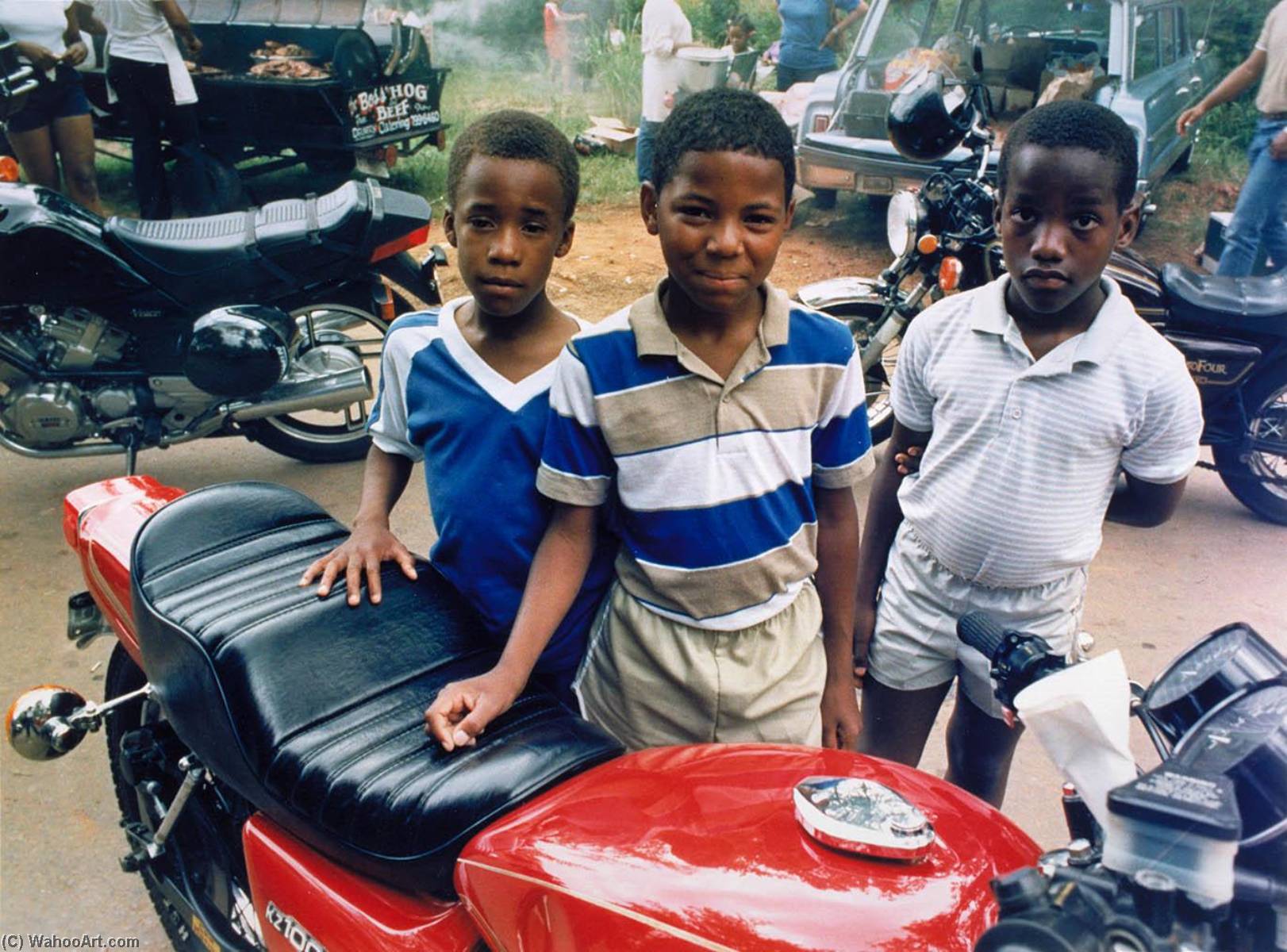 Three Boys and a Bike, from the Black Biker Series, 1984 by Dan Williams Dan Williams | ArtsDot.com