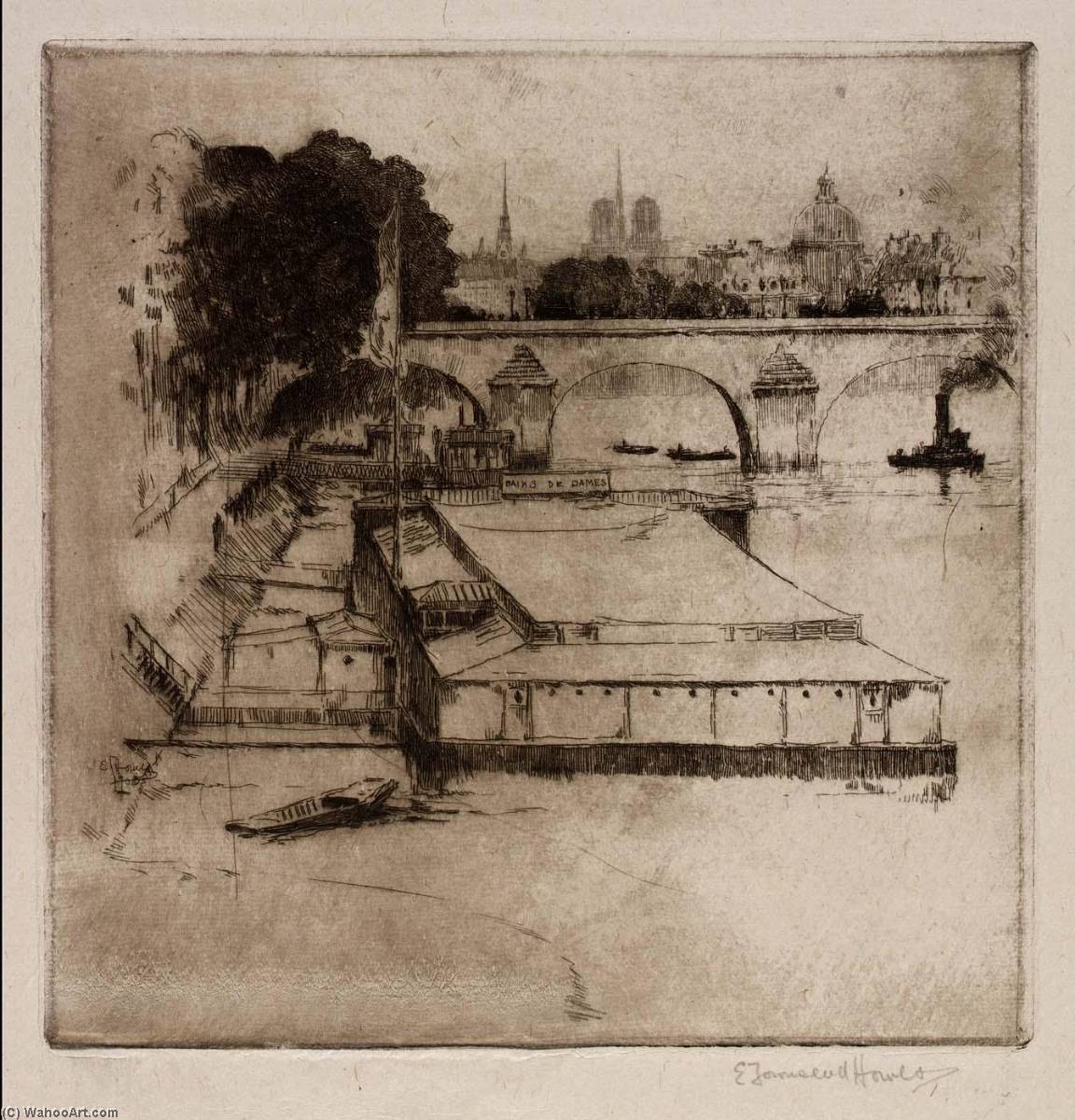 Order Art Reproductions (Paris Scene Boats in River), 1905 by Edward Townsend Howes (Inspired By) (1877-1964) | ArtsDot.com