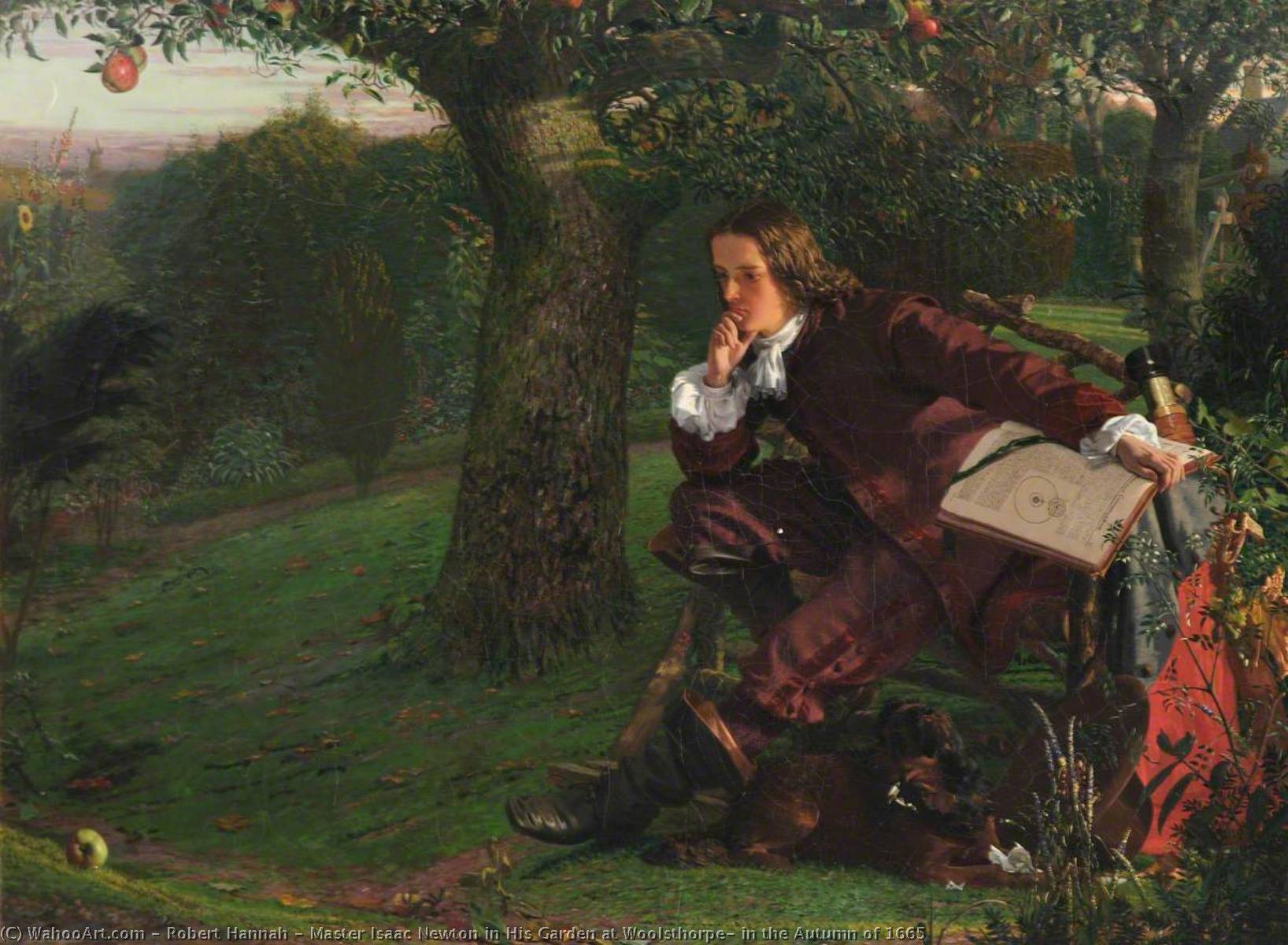 Pedir Reproducciones De Arte Maestro Isaac Newton en su jardín en Woolsthorpe, en el otoño de 1665, 1856 de Robert Hannah (1812-1909) | ArtsDot.com