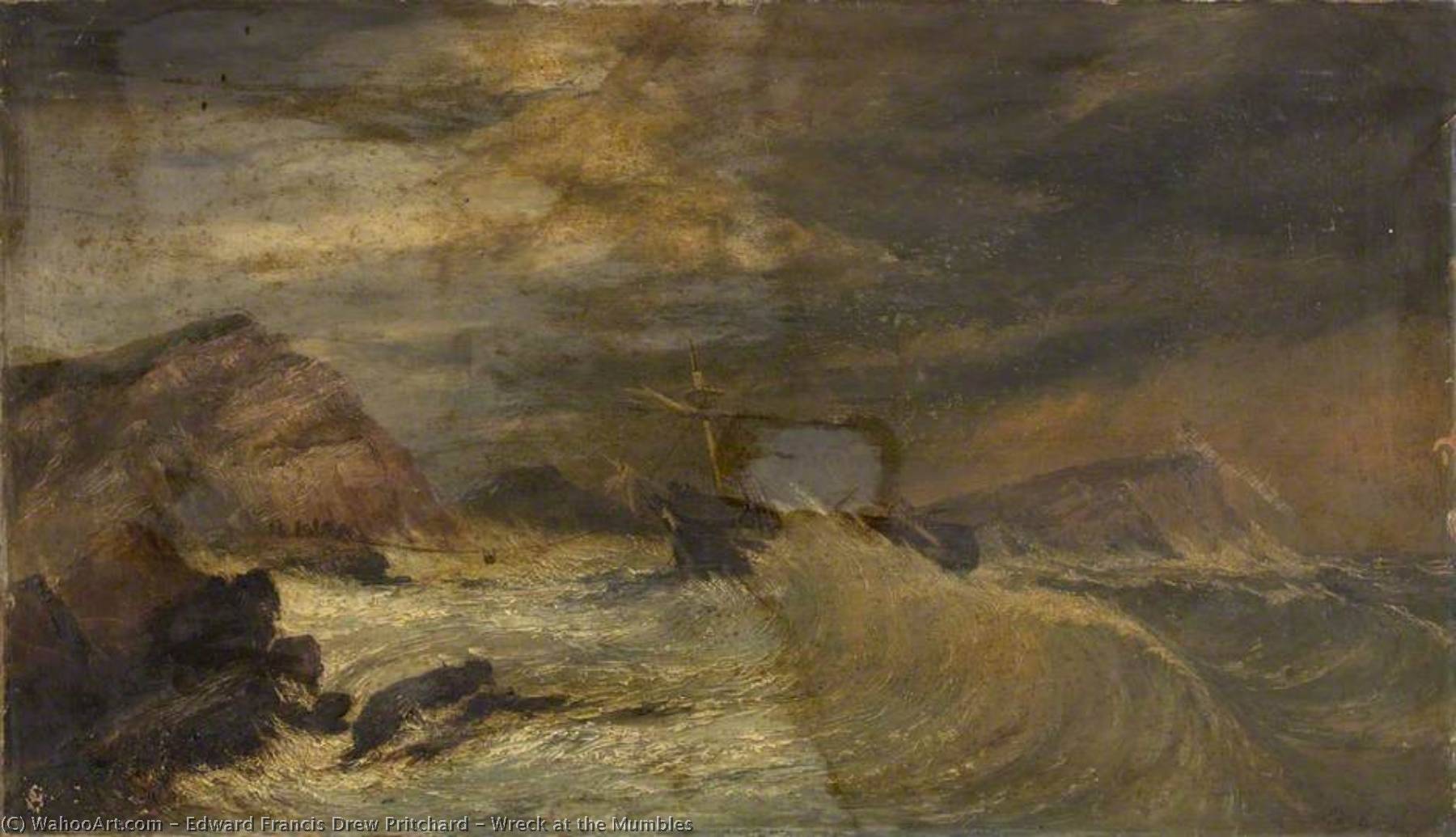 Order Oil Painting Replica Wreck at the Mumbles by Edward Francis Drew Pritchard (1809-1905) | ArtsDot.com