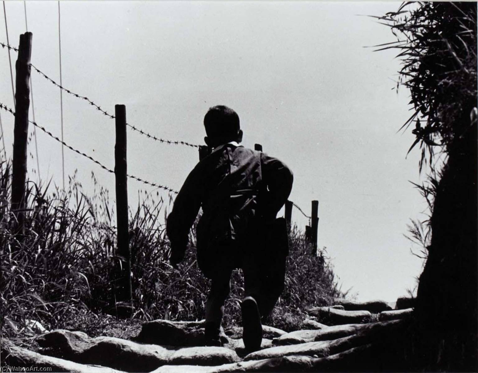 Rome (Back of Boy Walking beside Barbed Wire Fence), 1971 by Jeffrey Blankfort Jeffrey Blankfort | ArtsDot.com