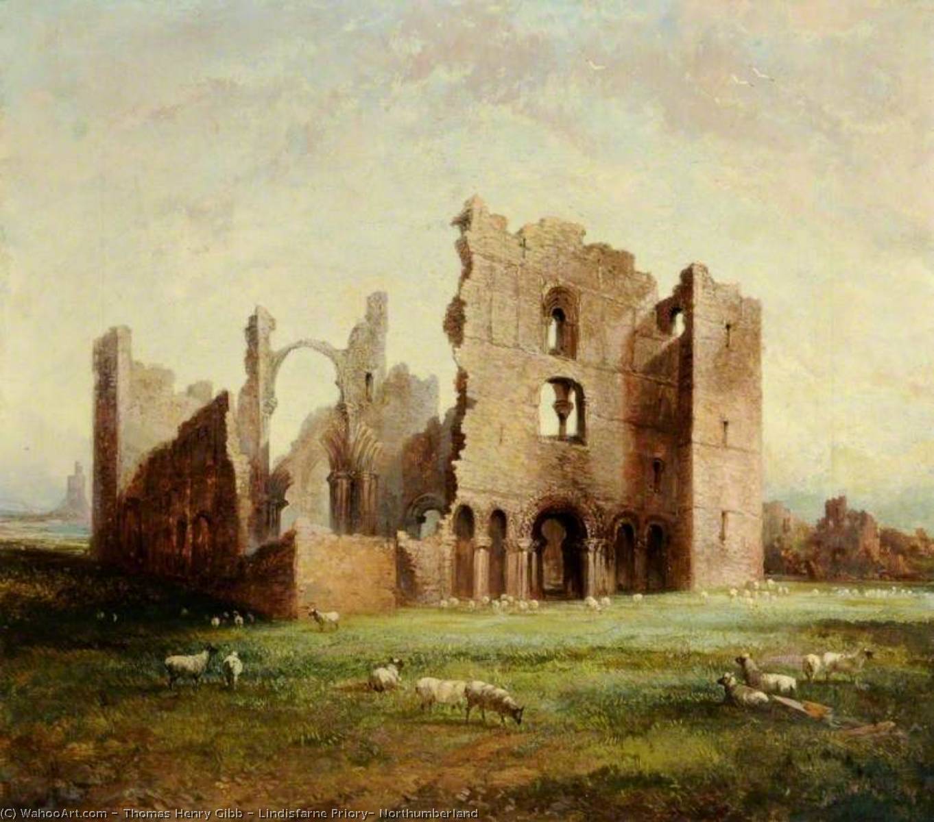 Order Oil Painting Replica Lindisfarne Priory, Northumberland, 1878 by Thomas Henry Gibb (1833-1893) | ArtsDot.com