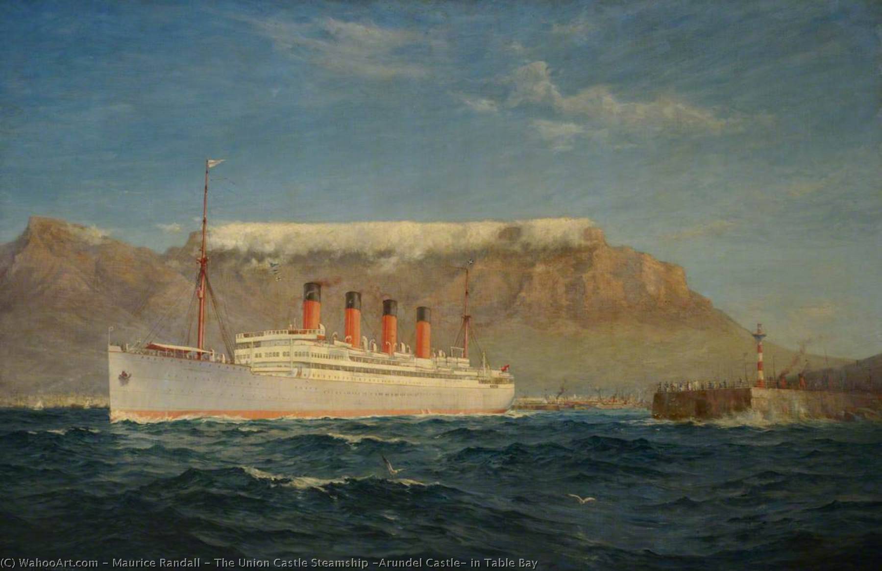 Order Oil Painting Replica The Union Castle Steamship `Arundel Castle` in Table Bay by Maurice Randall (1865-1950) | ArtsDot.com