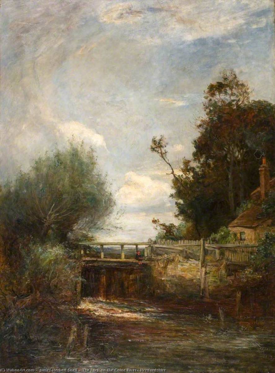 The Lock on the Colne River, Hertfordshire by James Herbert Snell James Herbert Snell | ArtsDot.com