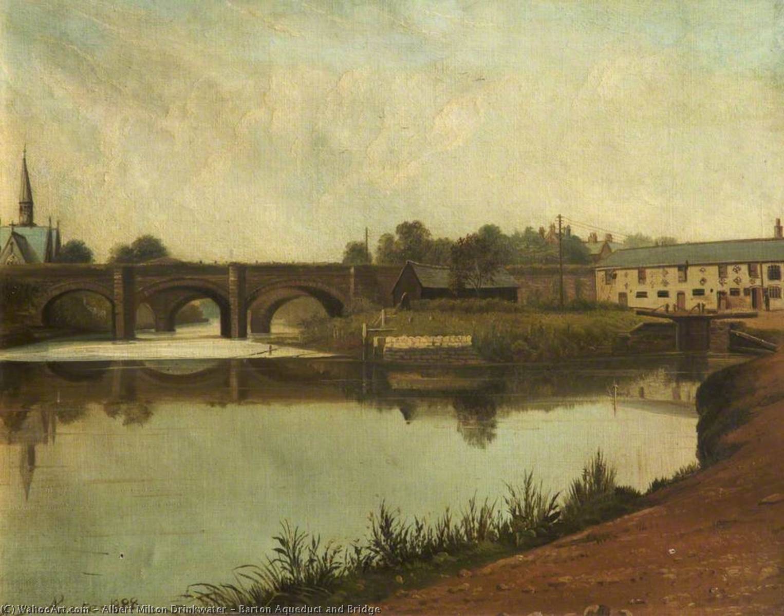 Order Paintings Reproductions Barton Aqueduct and Bridge, 1888 by Albert Milton Drinkwater (1860-1917) | ArtsDot.com