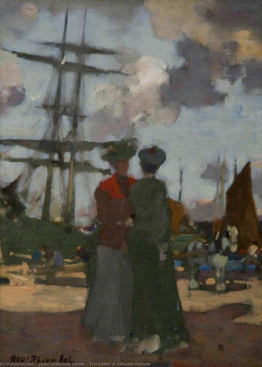 Buy Museum Art Reproductions Two Ladies at Arbroath Harbour by James Watterson Herald (1859-1914) | ArtsDot.com