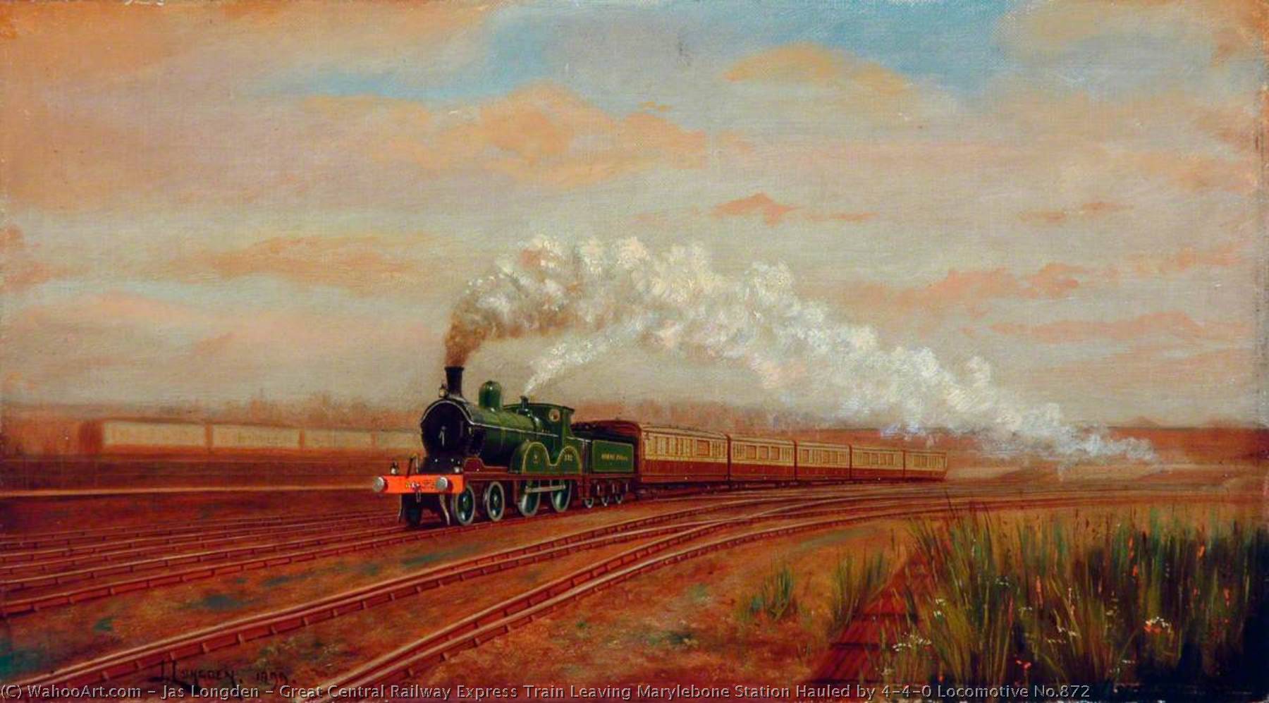 Great Central Railway Express Train Leaving Marylebone Station Hauled by 4–4–0 Locomotive No.872, 1899 by Jas Longden Jas Longden | ArtsDot.com