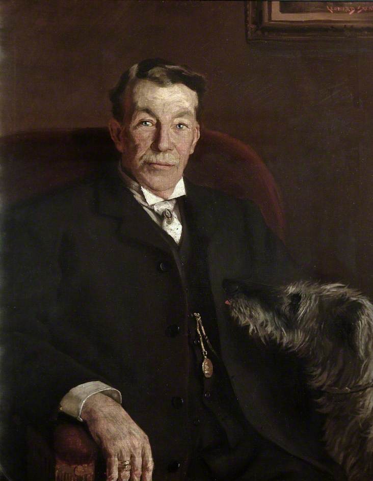 Order Paintings Reproductions Major Charles Edward Davis (1827–1902), with His Dog by Leonard Frank Skeats (1874-1943) | ArtsDot.com