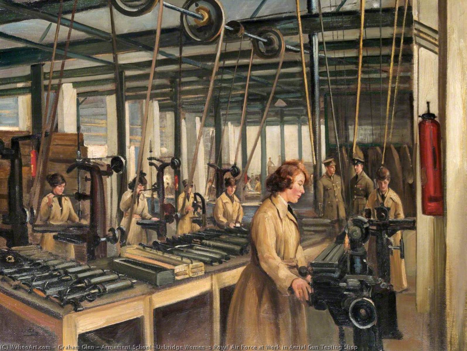 Order Art Reproductions Armament School, Uxbridge Women`s Royal Air Force at Work in Aerial Gun Testing Shop, 1919 by Graham Glen (1878-1951) | ArtsDot.com