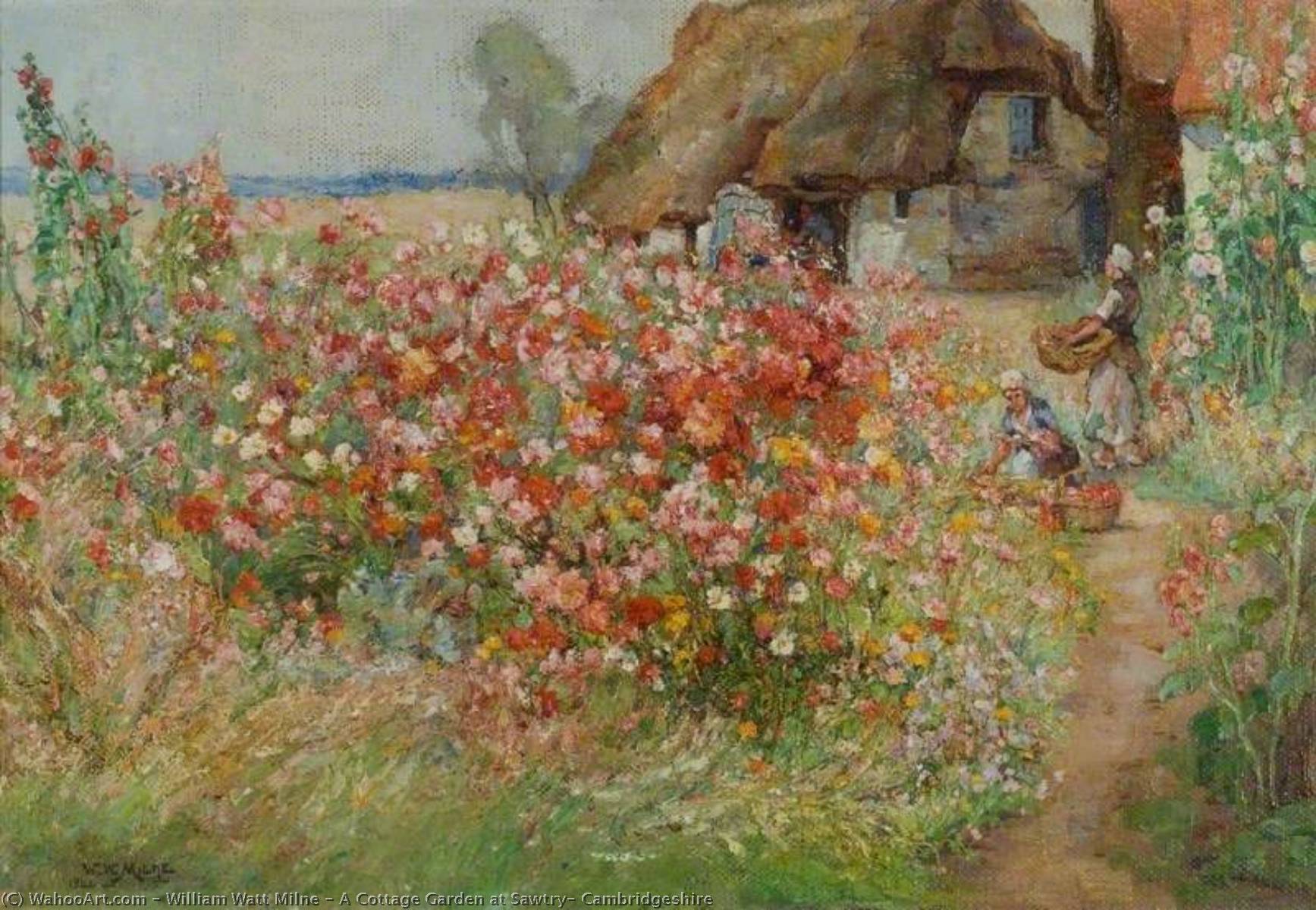 Order Paintings Reproductions A Cottage Garden at Sawtry, Cambridgeshire, 1944 by William Watt Milne (1865-1949) | ArtsDot.com