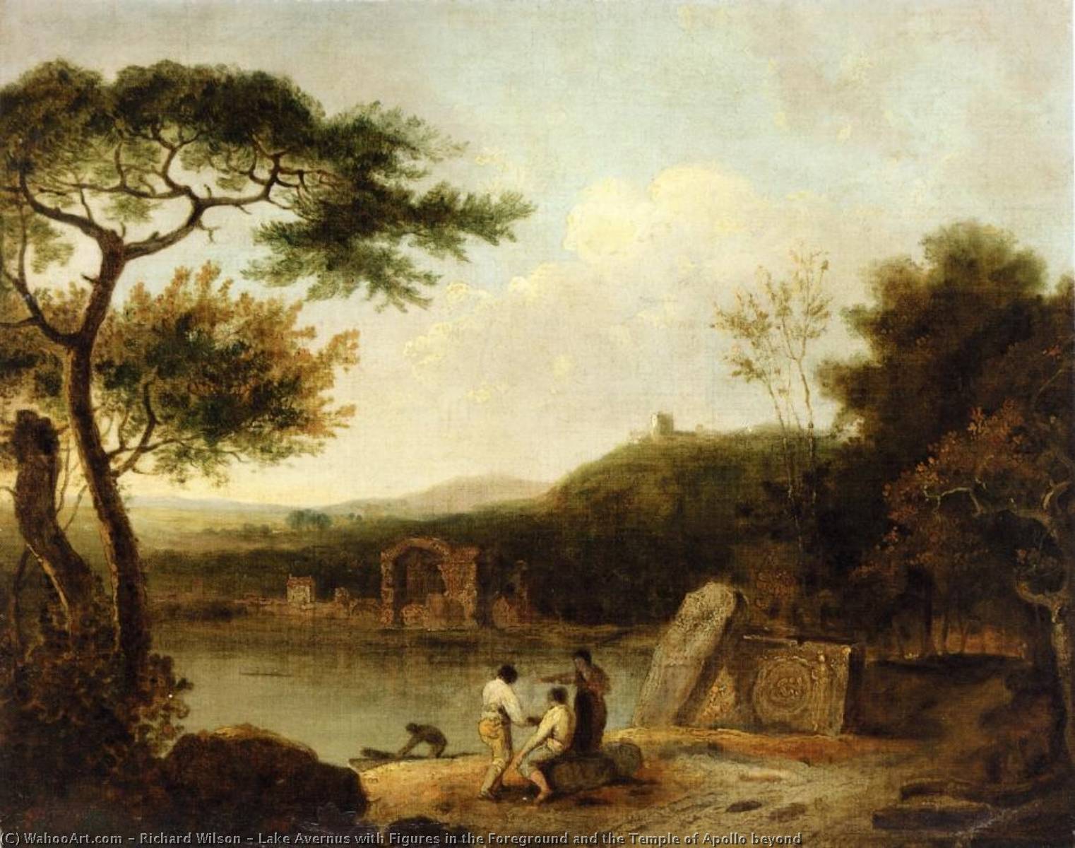 Order Art Reproductions Lake Avernus with Figures in the Foreground and the Temple of Apollo beyond by Richard Wilson (1713-1782, United Kingdom) | ArtsDot.com