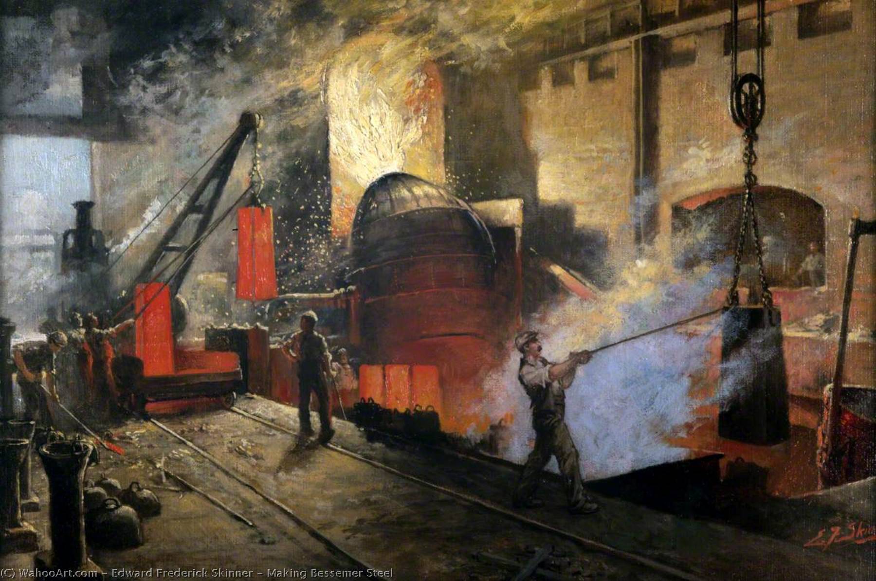 Order Paintings Reproductions Making Bessemer Steel, 1917 by Edward Frederick Skinner (1865-1924) | ArtsDot.com