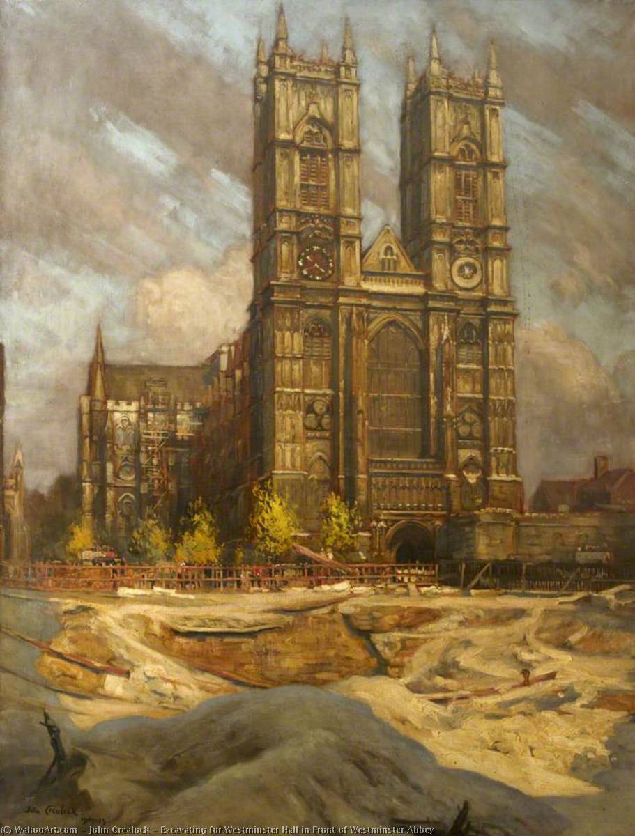 Order Artwork Replica Excavating for Westminster Hall in Front of Westminster Abbey by John Crealock (Inspired By) (1880-1963) | ArtsDot.com