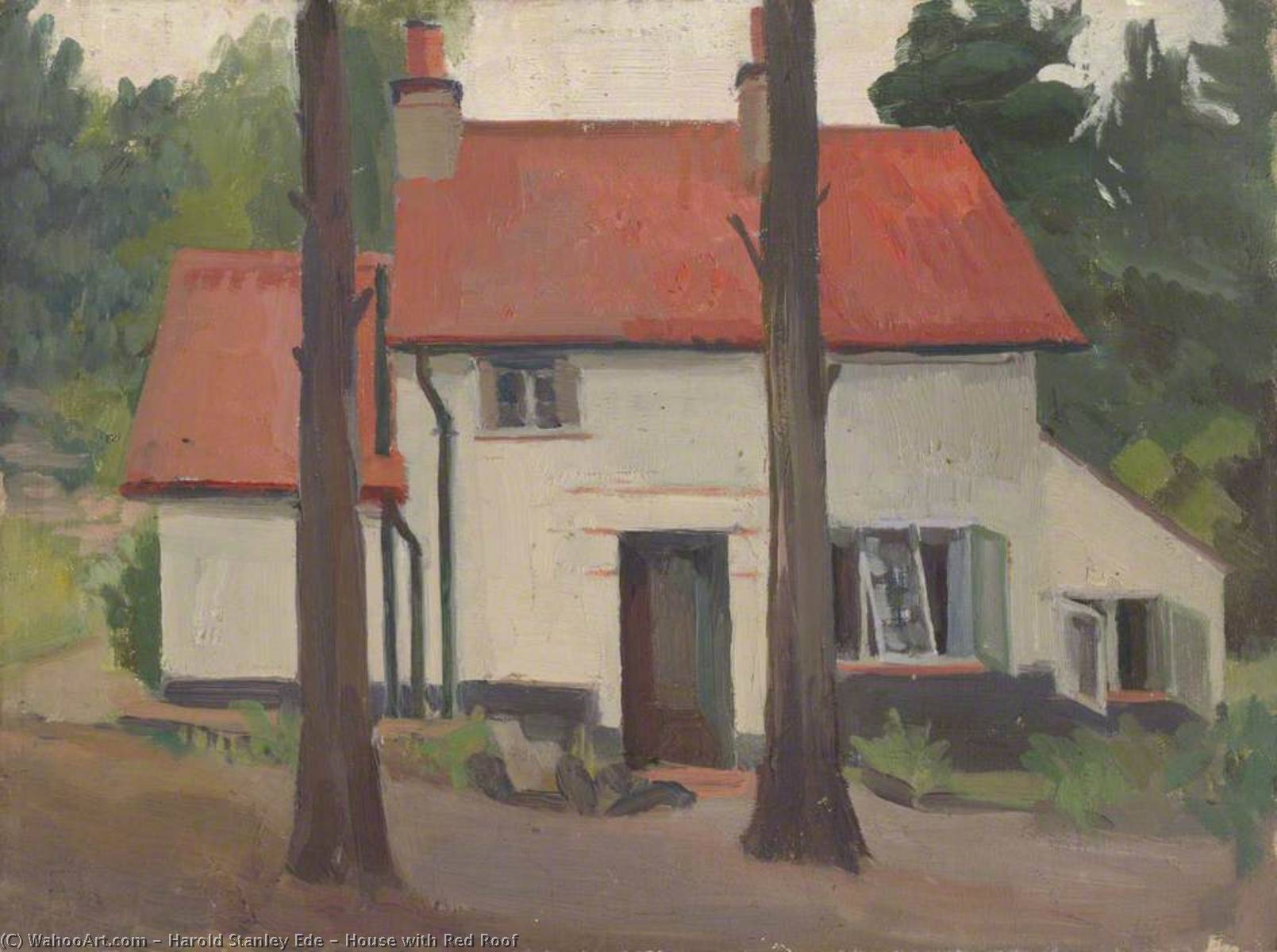 Order Oil Painting Replica House with Red Roof, 1928 by Harold Stanley Ede (Inspired By) (1895-1990) | ArtsDot.com