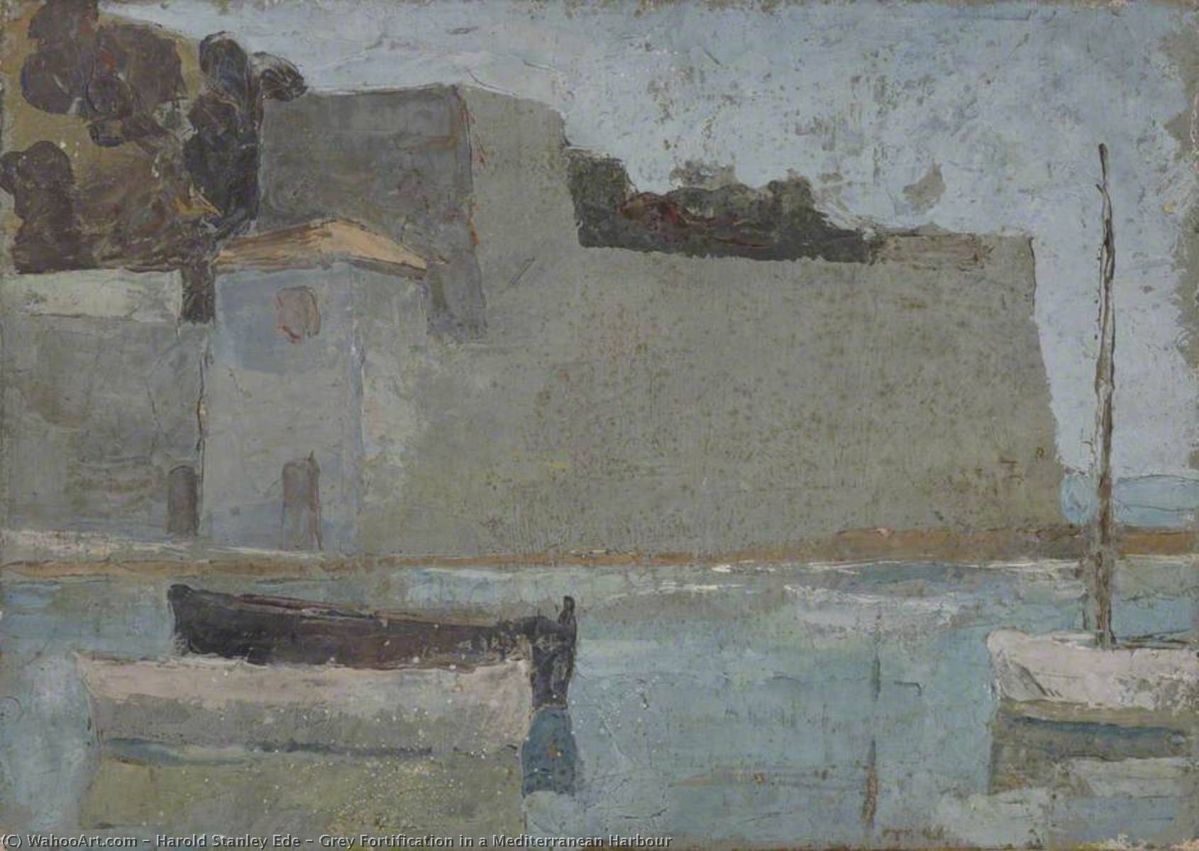 Buy Museum Art Reproductions Grey Fortification in a Mediterranean Harbour, 1928 by Harold Stanley Ede (Inspired By) (1895-1990) | ArtsDot.com