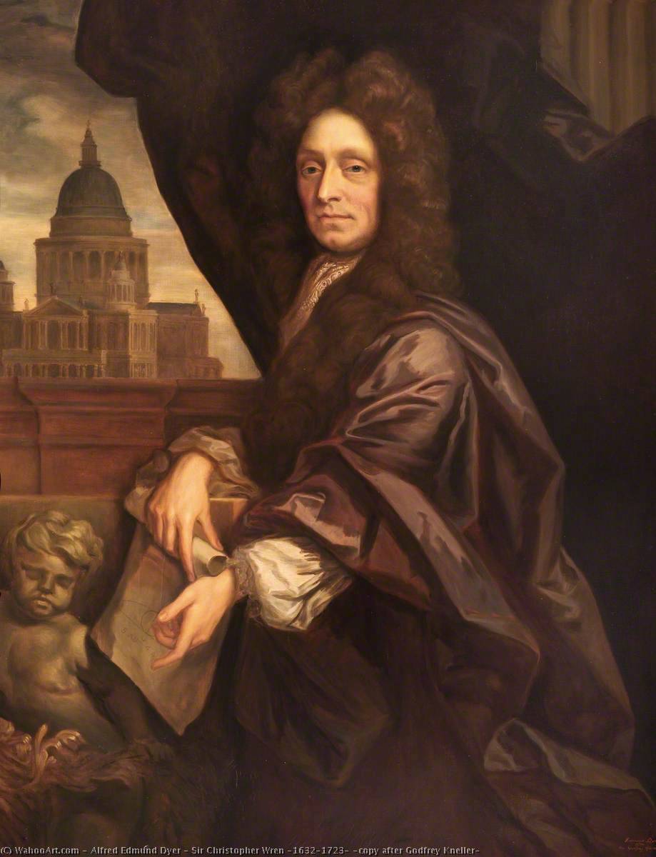 Order Oil Painting Replica Sir Christopher Wren (1632–1723) (copy after Godfrey Kneller) by Alfred Edmund Dyer (Inspired By) (1884-1955) | ArtsDot.com