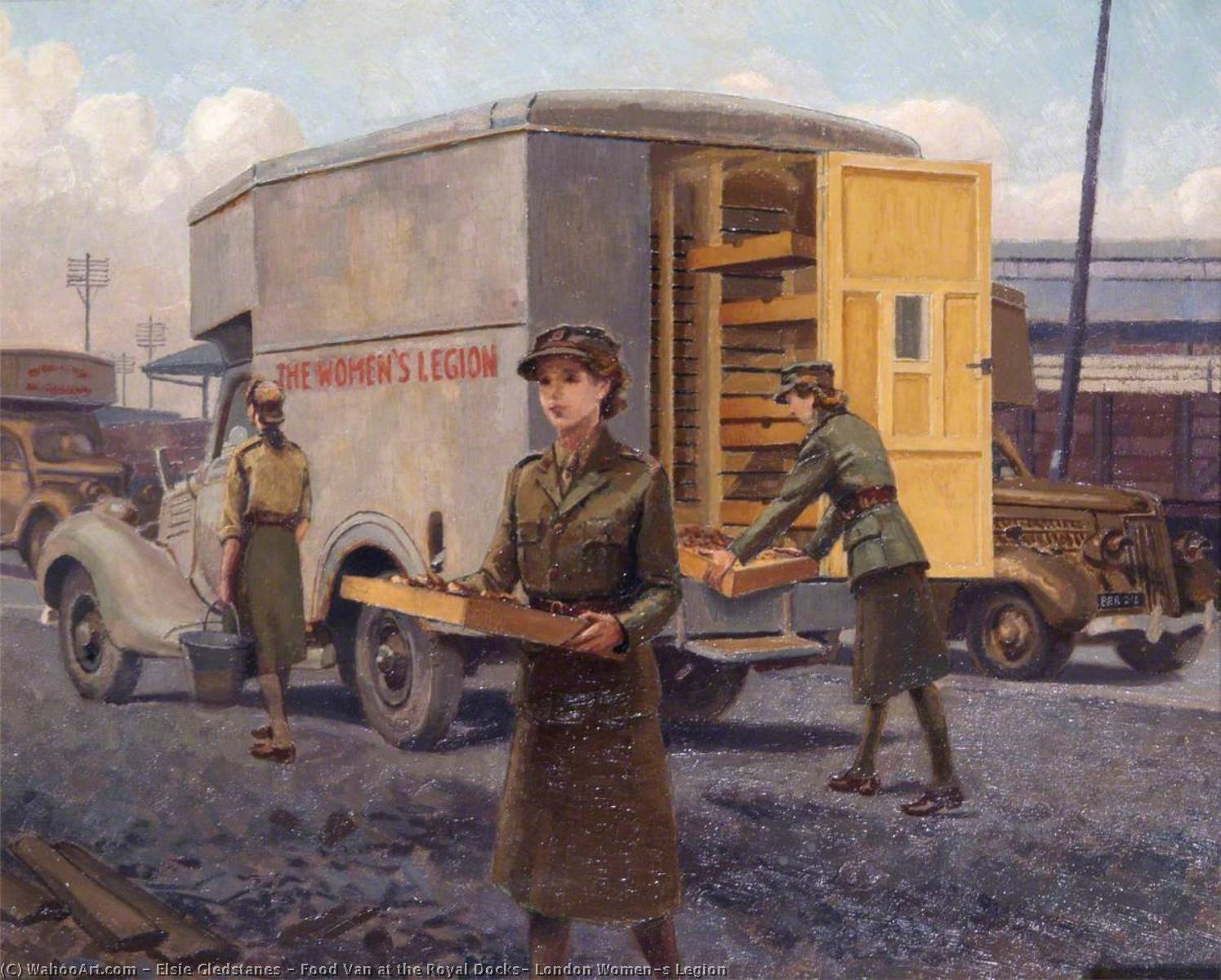 Order Paintings Reproductions Food Van at the Royal Docks, London Women`s Legion, 1940 by Elsie Gledstanes (Inspired By) (1891-1982) | ArtsDot.com