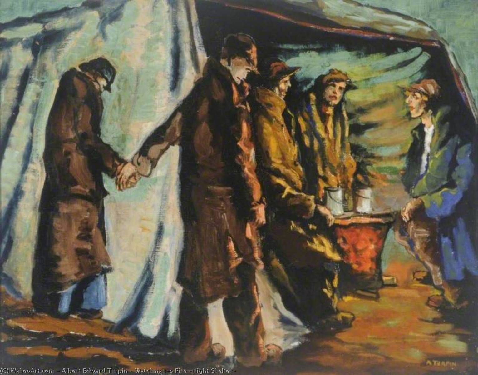 Order Oil Painting Replica Watchman`s Fire (Night Shelter), 1938 by Albert Edward Turpin (Inspired By) (1900-1964) | ArtsDot.com
