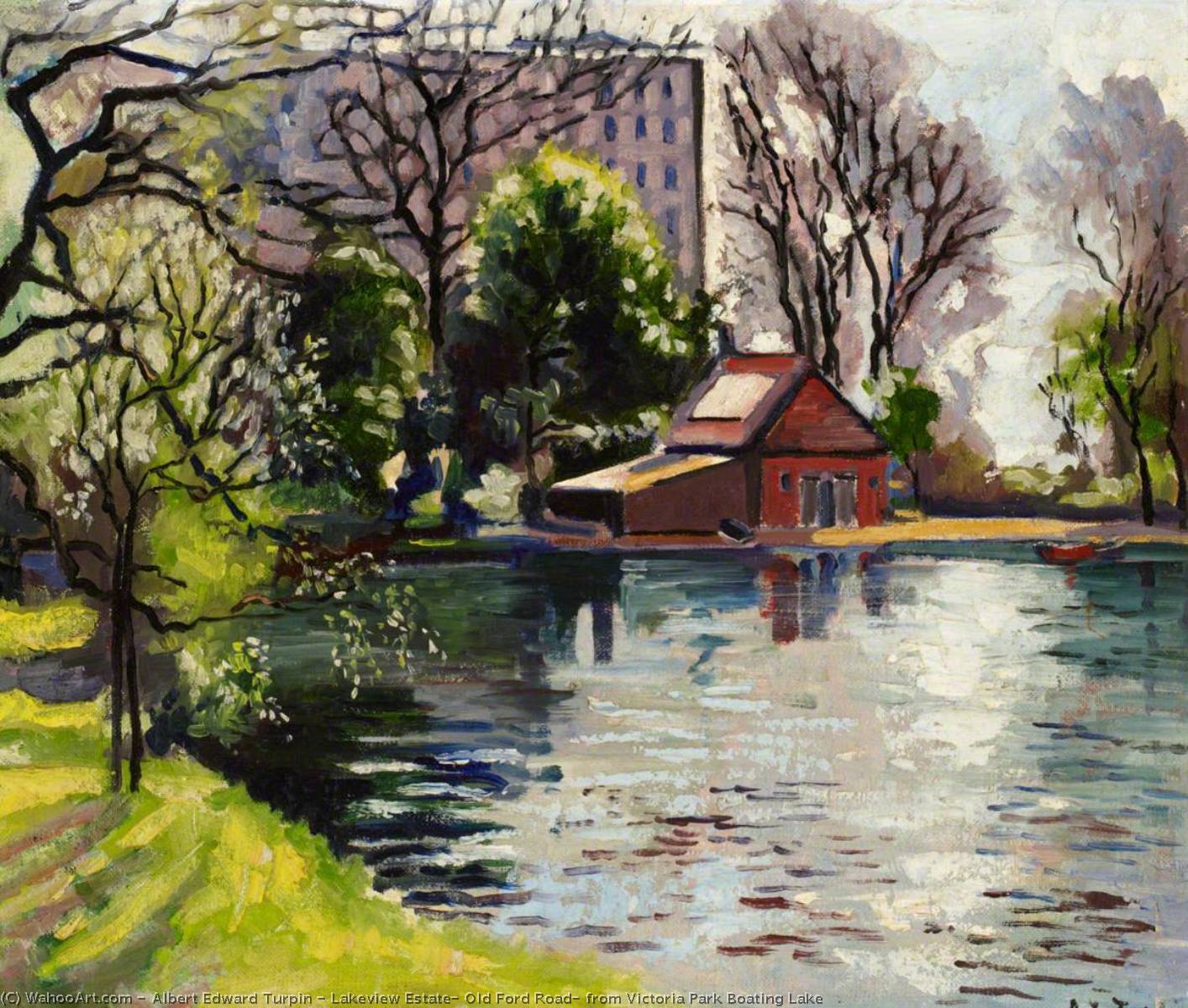 Buy Museum Art Reproductions Lakeview Estate, Old Ford Road, from Victoria Park Boating Lake by Albert Edward Turpin (Inspired By) (1900-1964) | ArtsDot.com