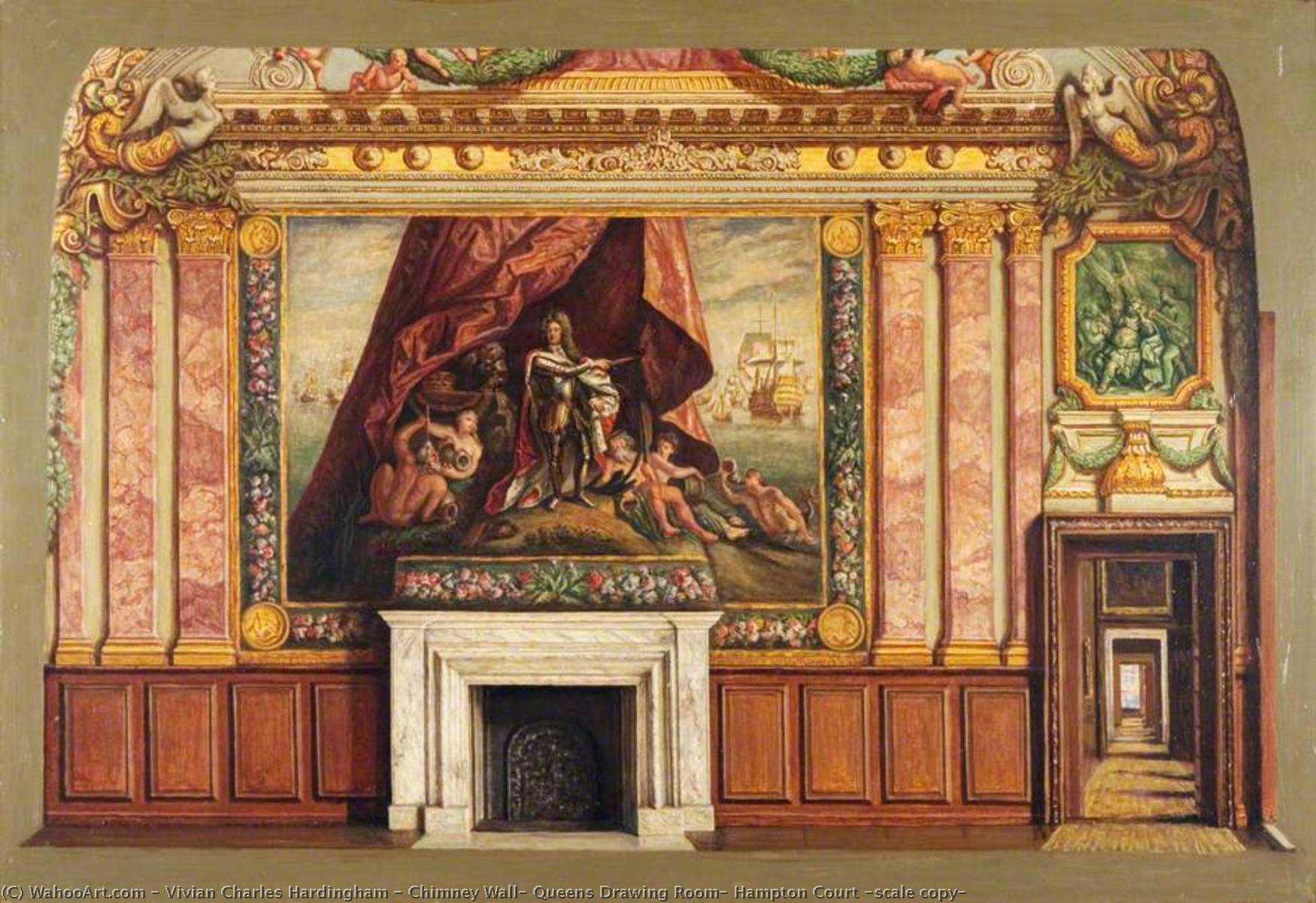 Order Paintings Reproductions Chimney Wall, Queens Drawing Room, Hampton Court (scale copy) by Vivian Charles Hardingham (Inspired By) (1893-1972) | ArtsDot.com