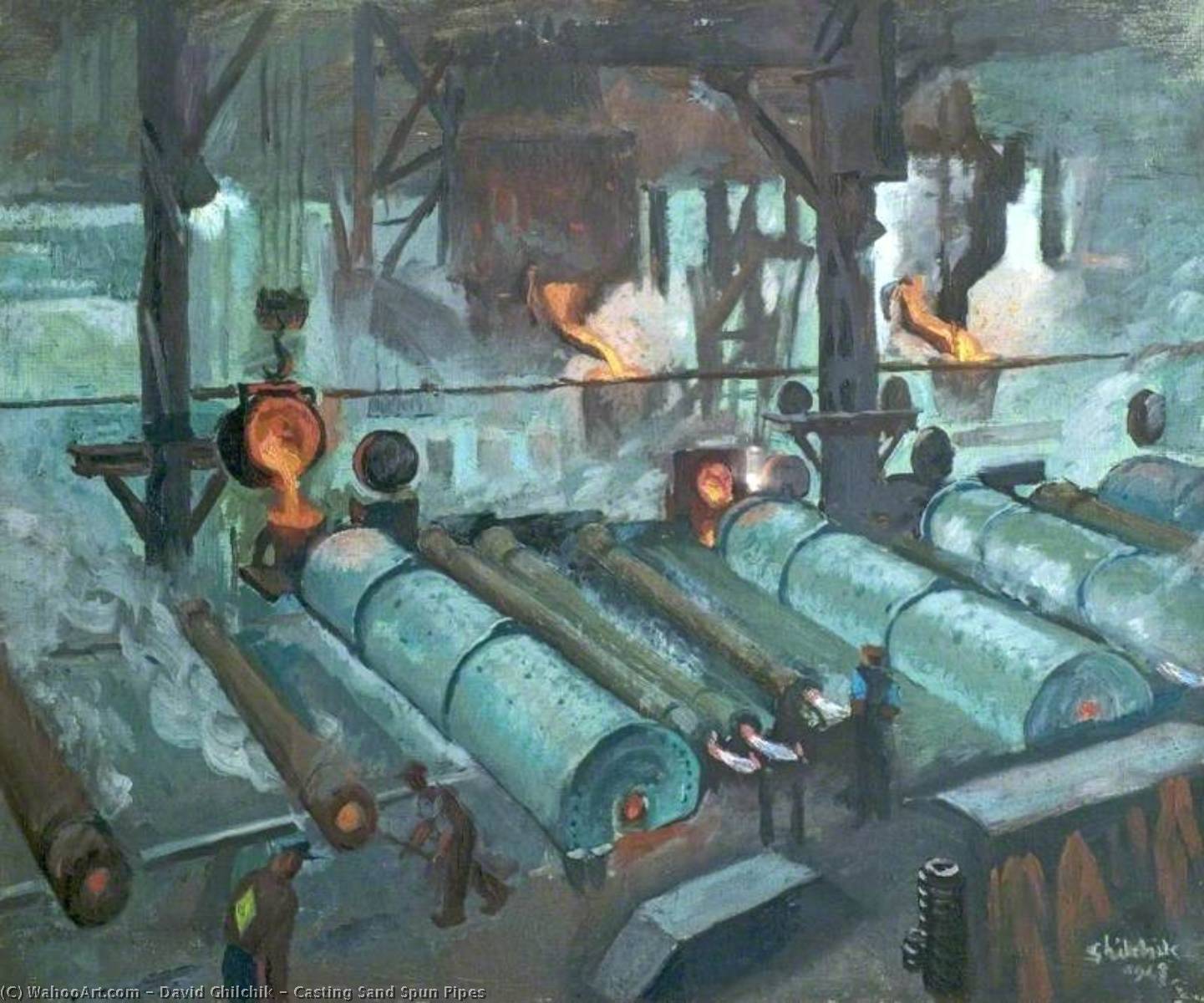 Order Oil Painting Replica Casting Sand Spun Pipes, 1940 by David Ghilchik (Inspired By) (1890-1970) | ArtsDot.com