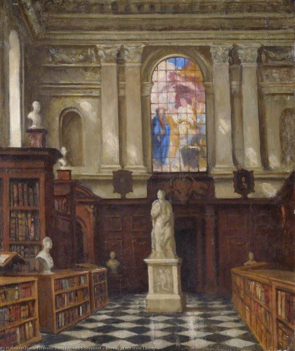 Order Paintings Reproductions Interior of the Wren Library by Frederick Hawkesworth S Shepherd (1877-1948) | ArtsDot.com