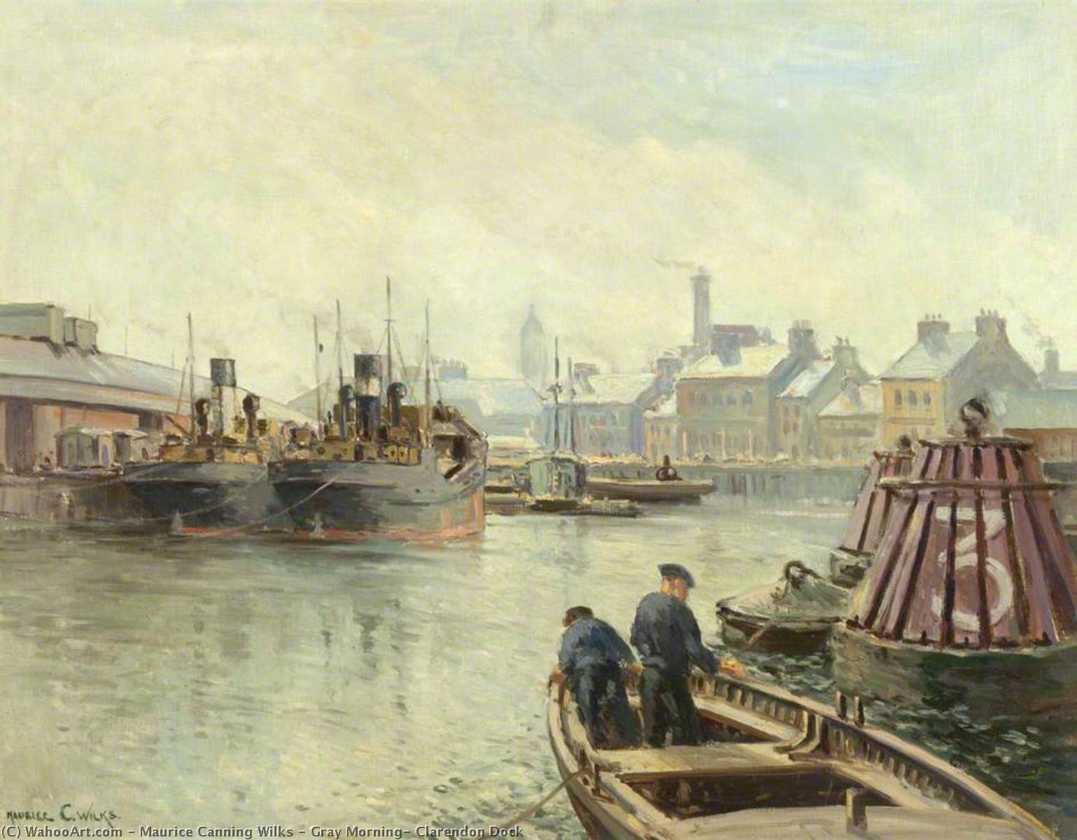 Order Art Reproductions Gray Morning, Clarendon Dock, 1950 by Maurice Canning Wilks (Inspired By) (1910-1984) | ArtsDot.com