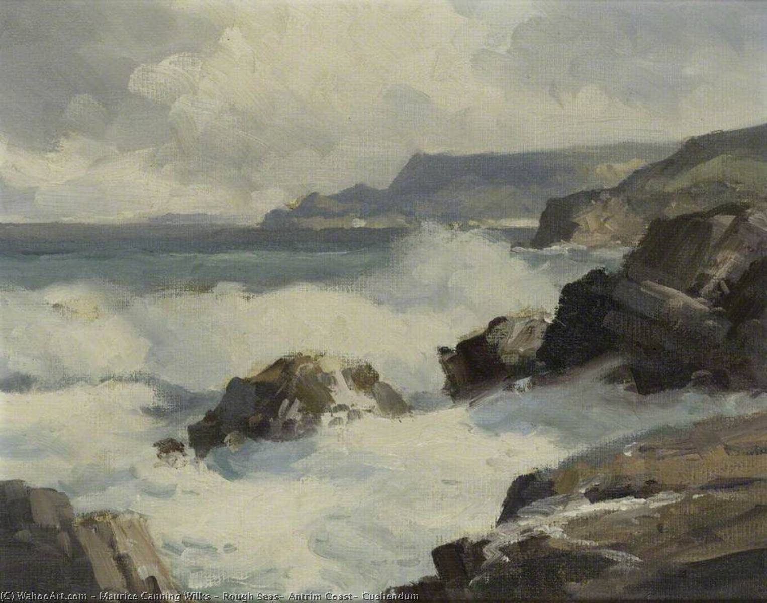 Order Oil Painting Replica Rough Seas, Antrim Coast, Cushendum by Maurice Canning Wilks (Inspired By) (1910-1984) | ArtsDot.com
