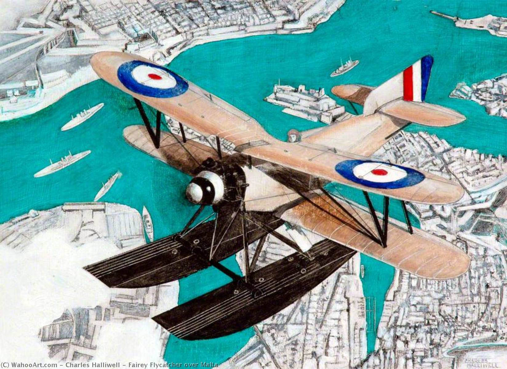 Buy Museum Art Reproductions Fairey Flycatcher over Malta, 1926 by Charles Halliwell (Inspired By) (1916-1999) | ArtsDot.com