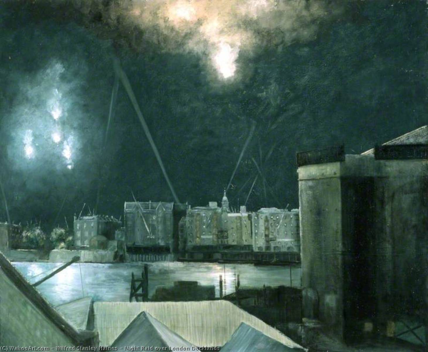Order Art Reproductions Night Raid over London Docklands, 1945 by Wilfred Stanley Haines (1905-1905) | ArtsDot.com
