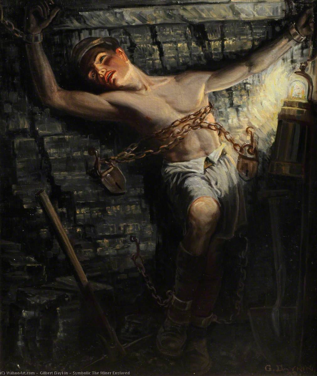 Order Paintings Reproductions Symbolic The Miner Enslaved, 1938 by Gilbert Daykin (1886-1939) | ArtsDot.com
