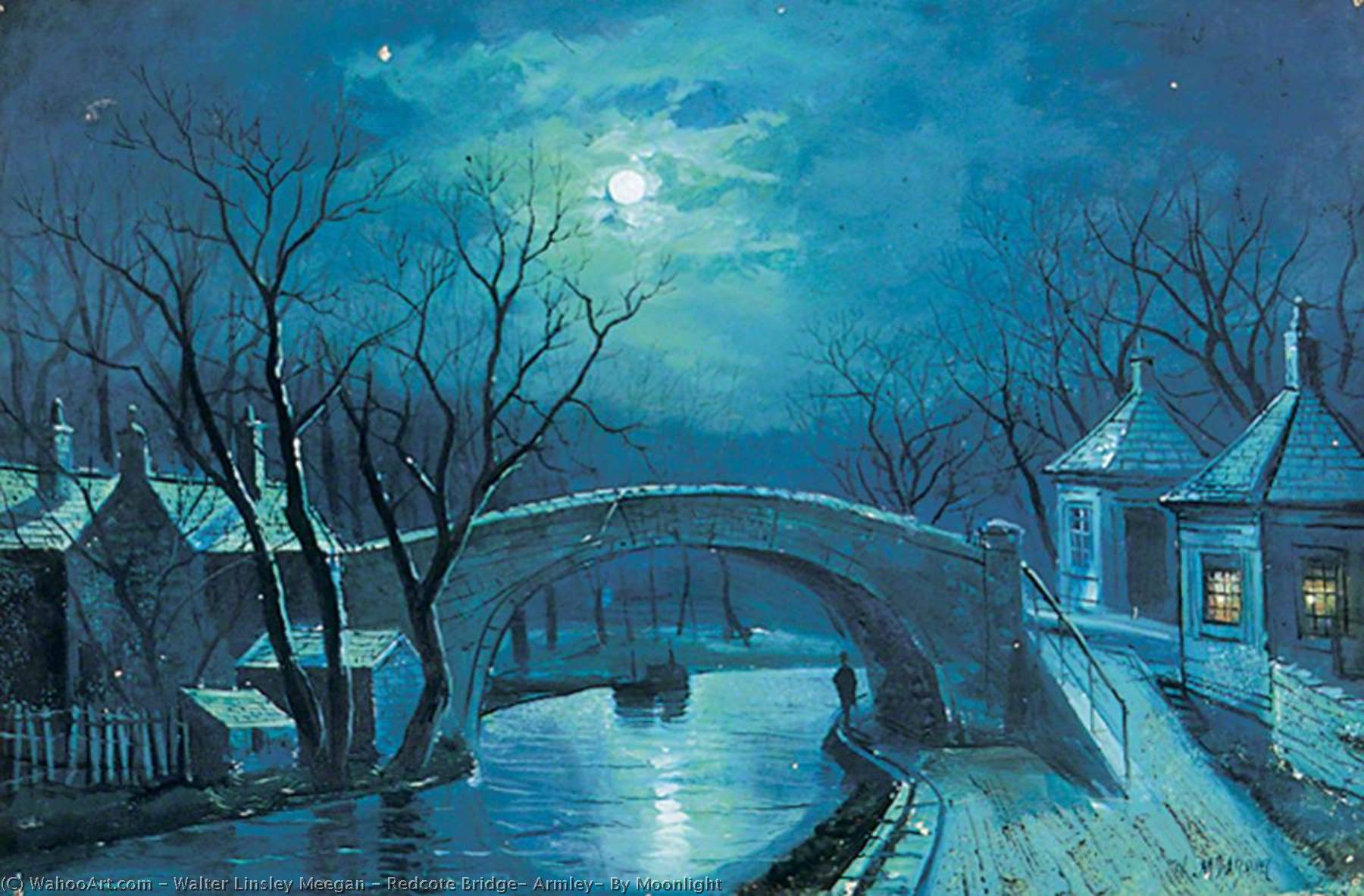 Order Paintings Reproductions Redcote Bridge, Armley, By Moonlight by Walter Linsley Meegan (1859-1944) | ArtsDot.com