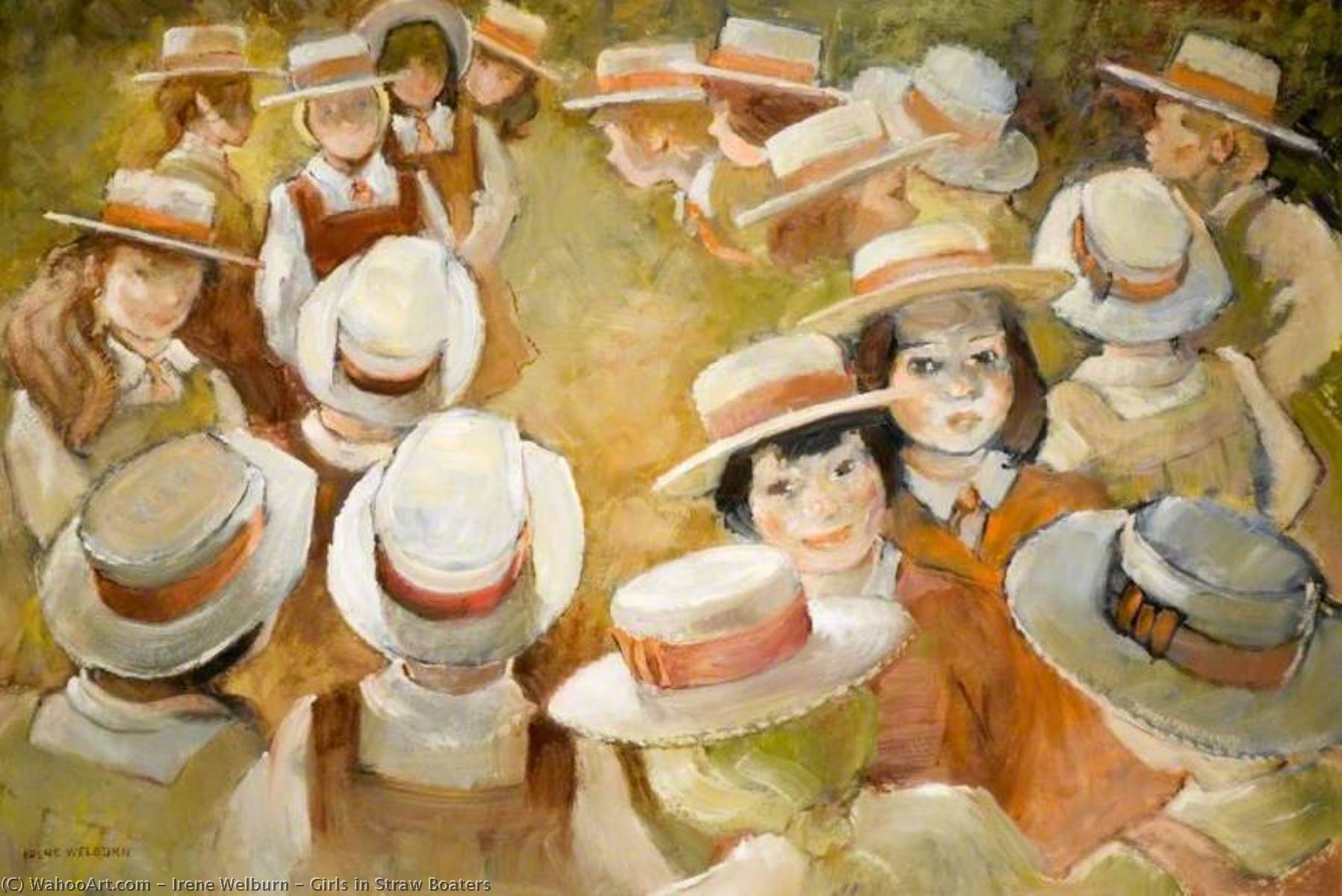 Girls in Straw Boaters by Irene Welburn (1910-2000) Irene Welburn | ArtsDot.com
