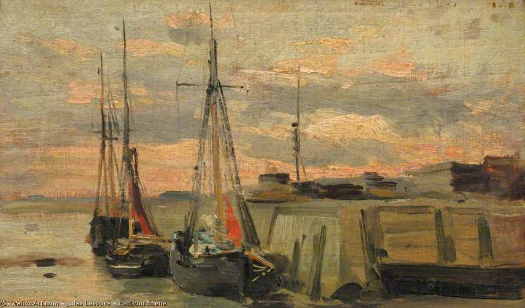 Order Art Reproductions Harbour Scene by Jules Lessore (1849-1892) | ArtsDot.com